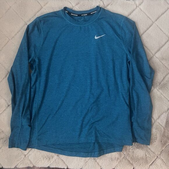 Nike Dri Fit Large Move to Zero Running Shirt Green Long Sleeve Crew Neck - Picture 2 of 11